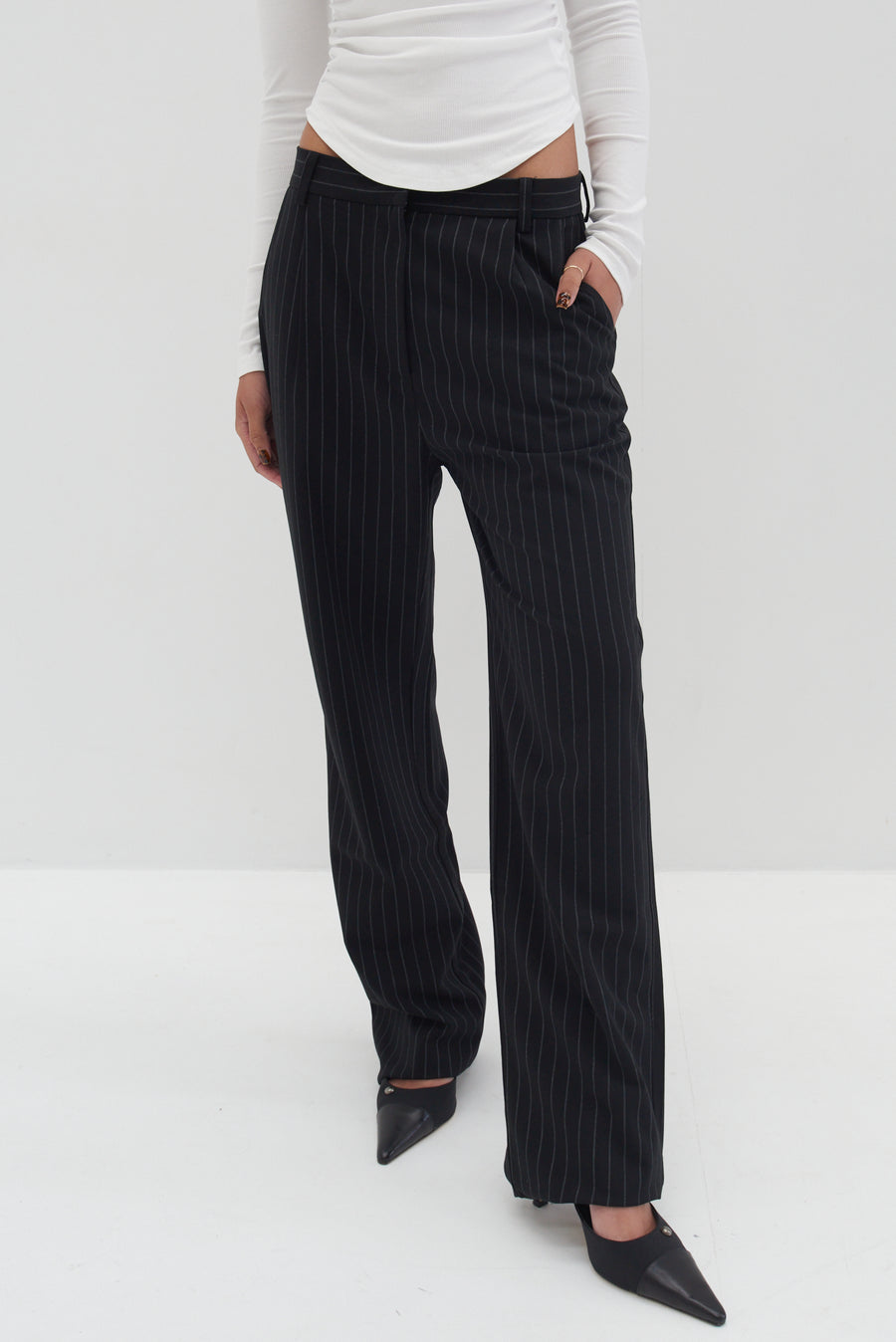 Rylee Trousers - Pinstripe Black