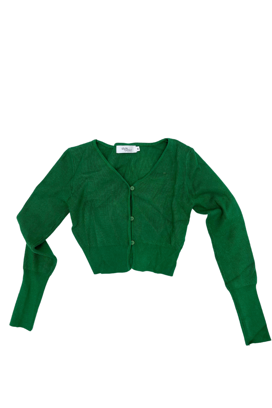 Crop Knit Button Sweater - Green