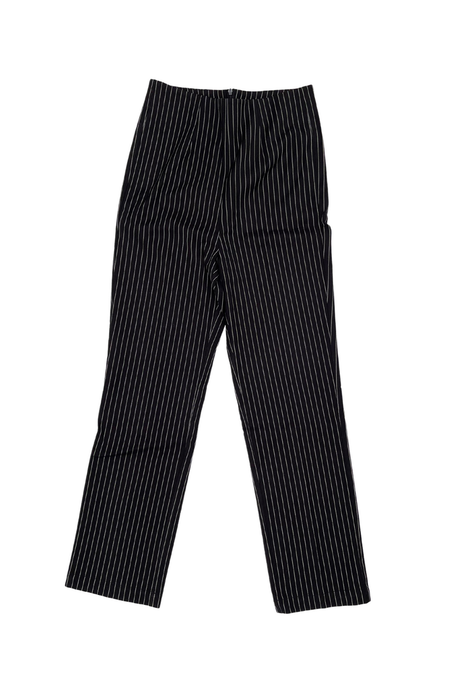Pinstripe Straight Leg Cropped Trousers - Black