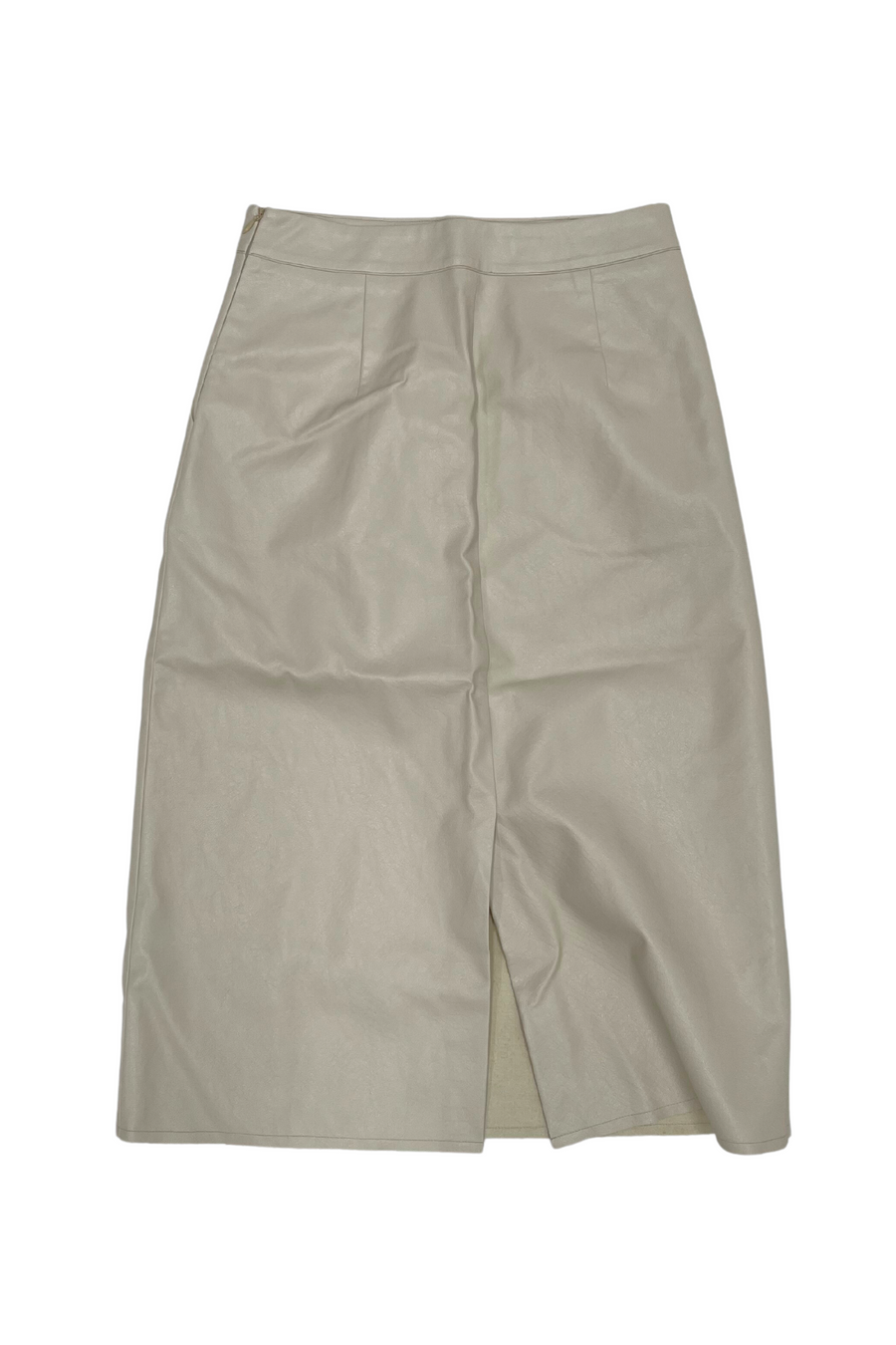 Faux Leather Midi Skirt - Ivory