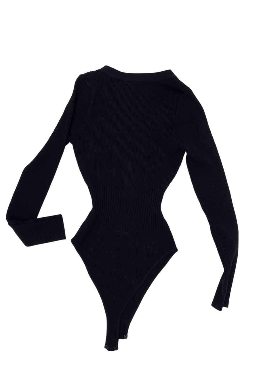 Ribbed Button Knit Bodysuit - Black