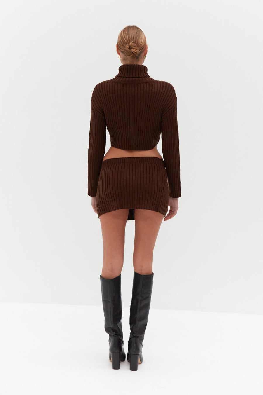 Chunky Knit Mini Skirt - Brown