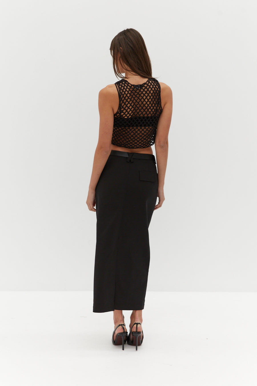 Belted Midi Skirt - Black