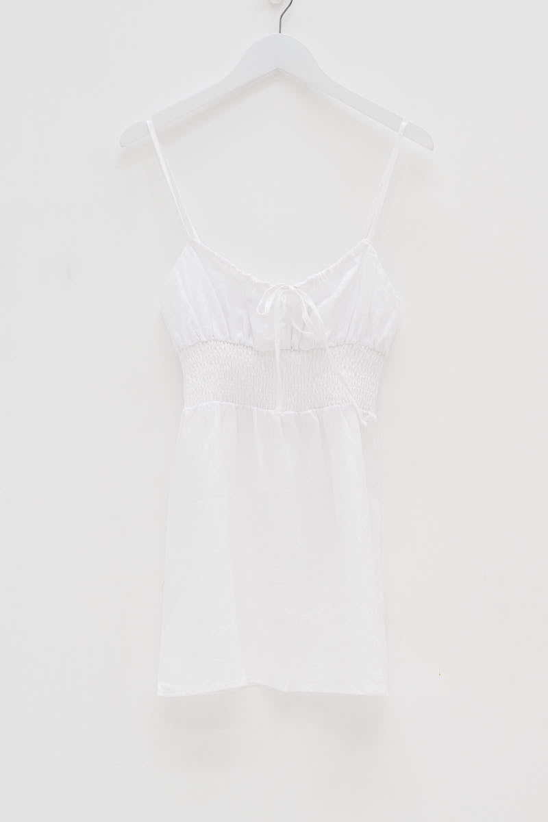 Shirred Waist Dress - White
