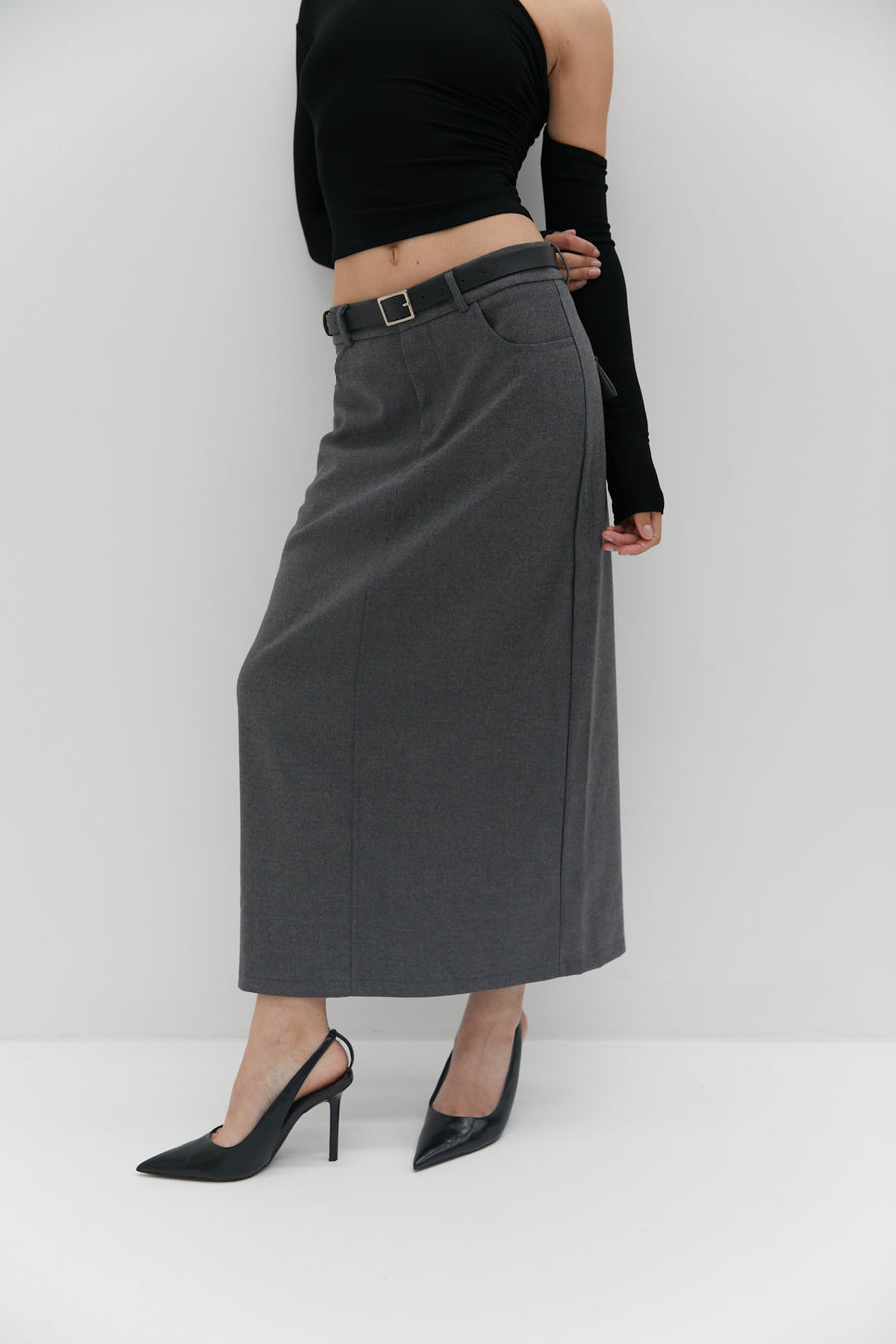 Mia Belt Skirt - Grey