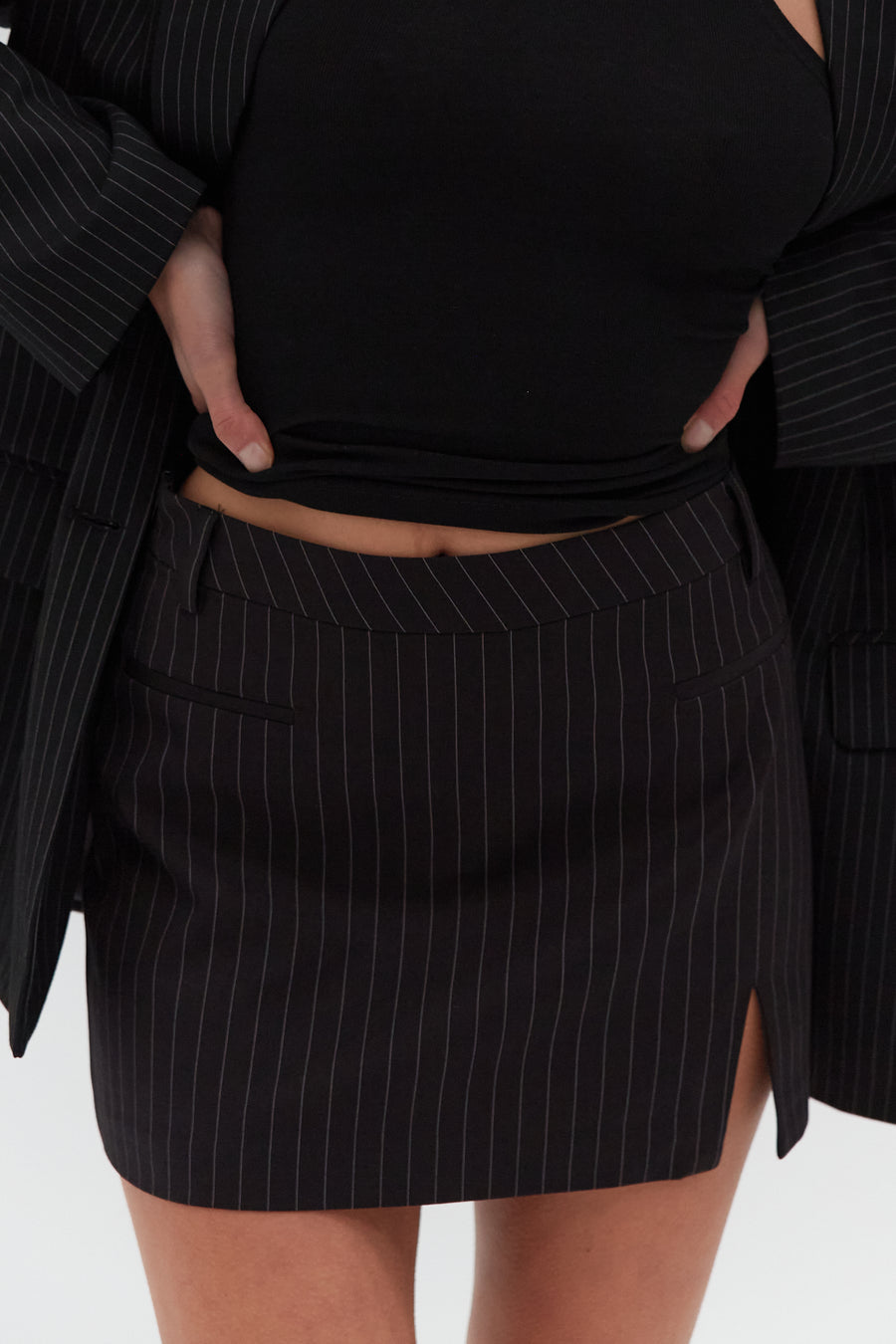 Side Split Mini Skirt - Pinstripe