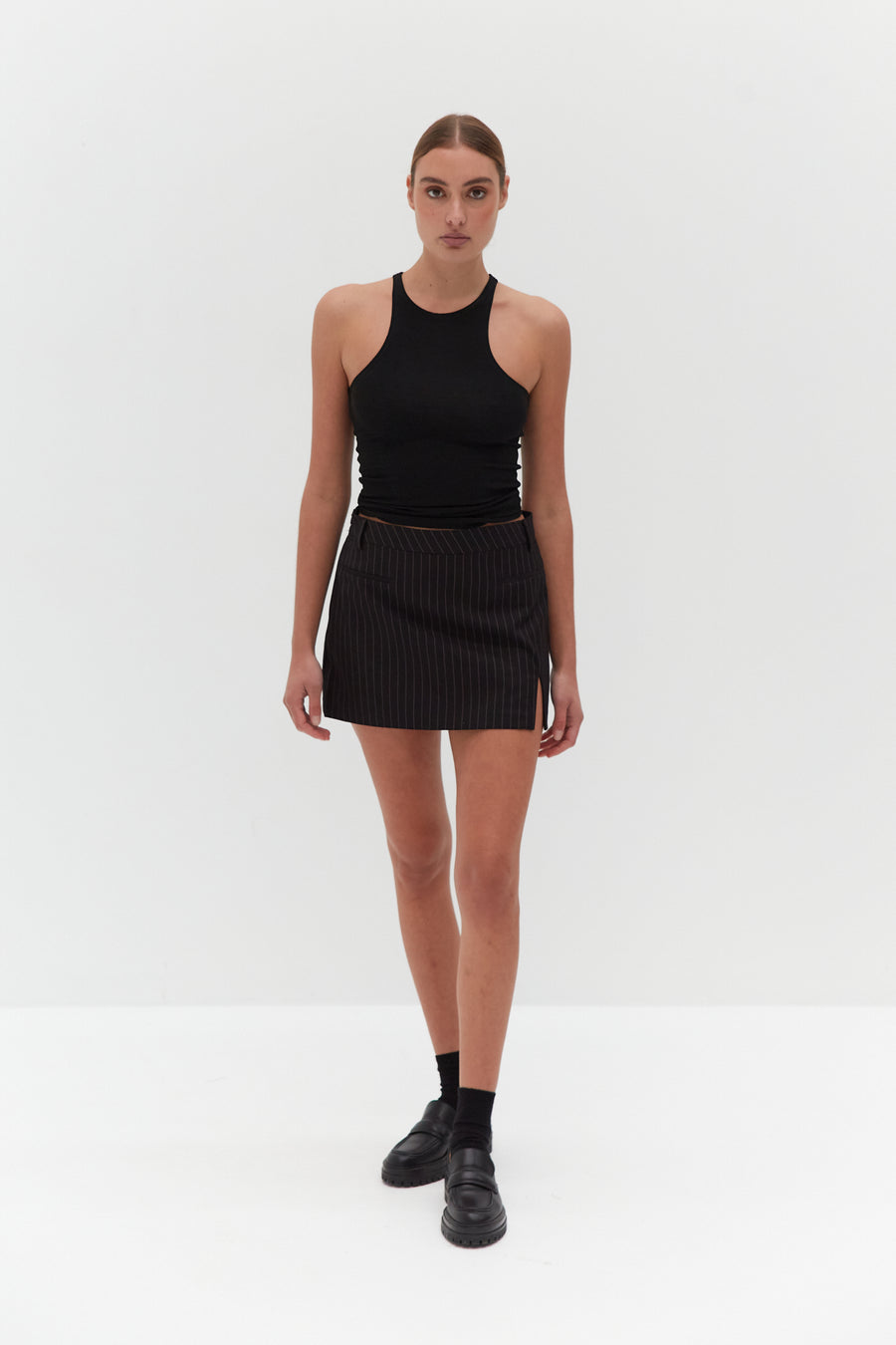 Side Split Mini Skirt - Pinstripe