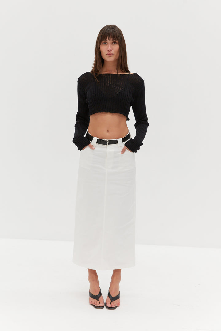 Belted Midi Skirt - White